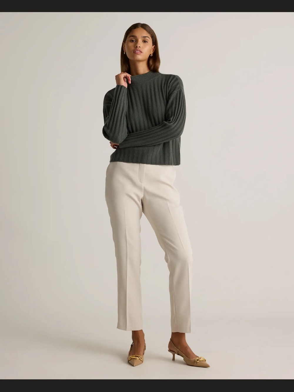 Quince Cream Straight-Leg Ankle Trousers